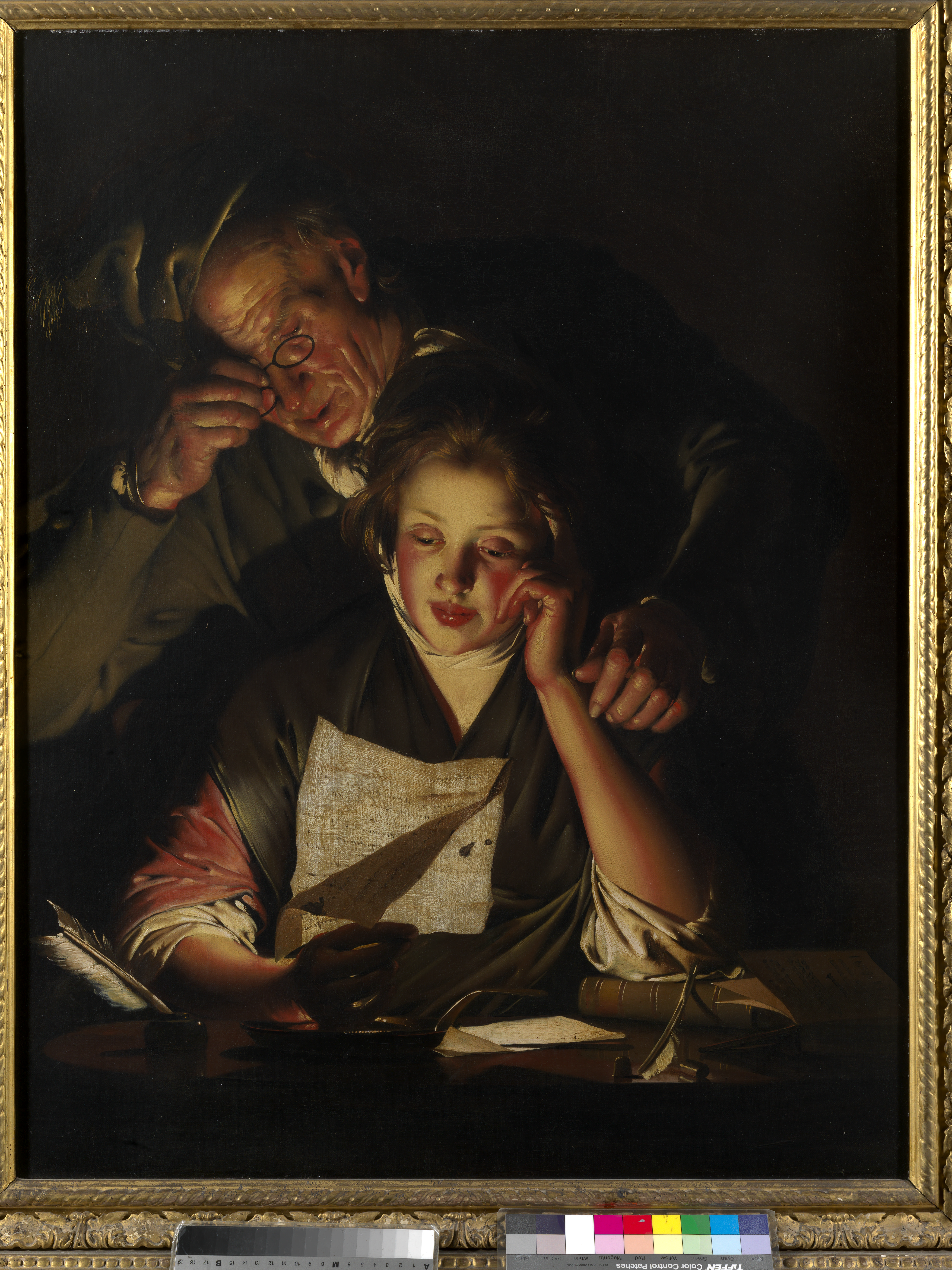 Wright, Joseph, 'A Girl Reading A Letter With An Old Man Reading Over Her Shoulder', c.1767-70, oil on canvas, gilded frame.