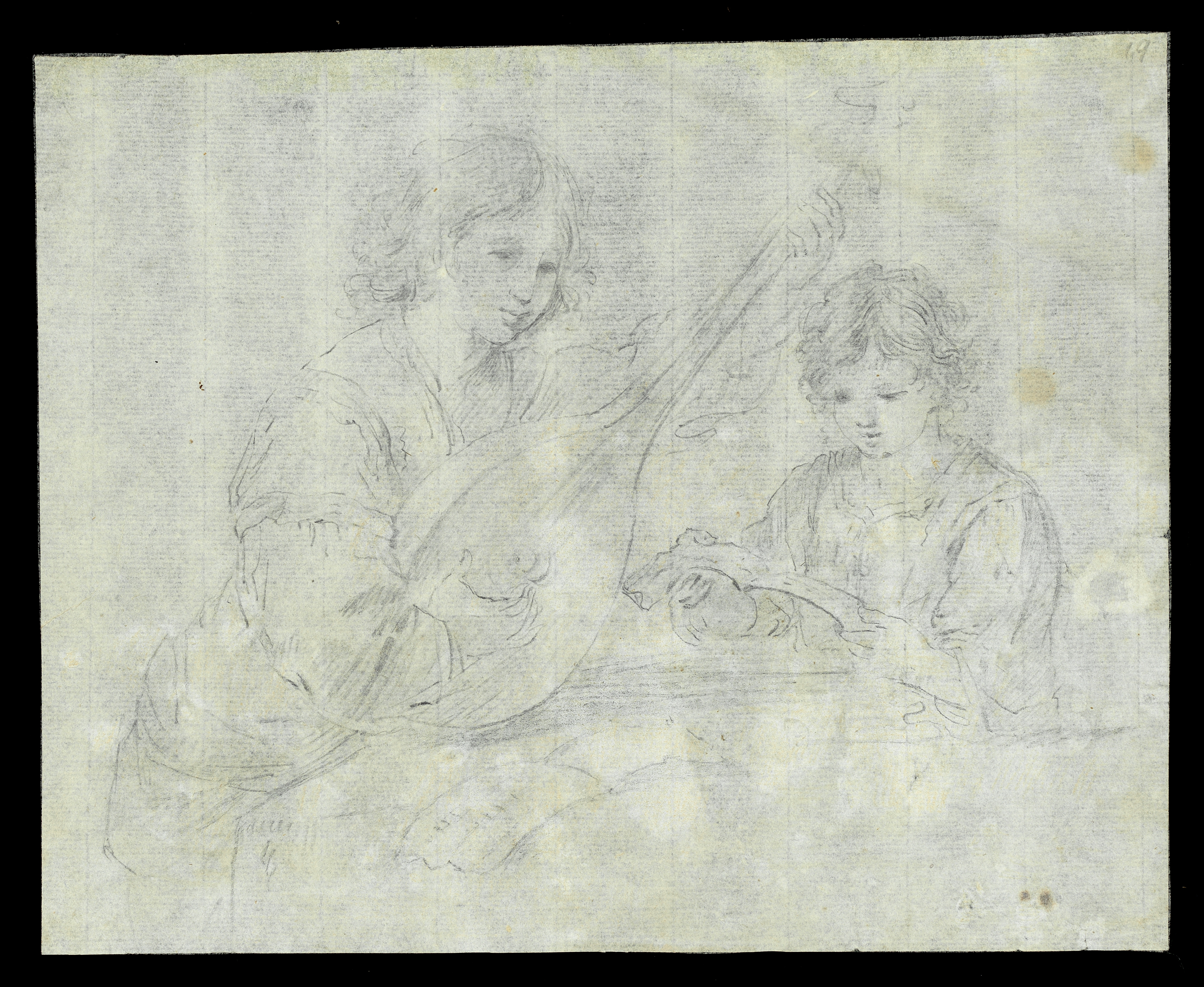 Drawing of a view through a ruined archway looking out towards overgrown archways and walls. Inscribed on recto, to top left (handwritten in ink): '145'. Small loss to sheet at lower left. Made by Joseph Wright of Derby (1734 - 1797), 1774-1775. Pen, ink and grey ink wash over pencil on paper. Displayed in a cream window mount.