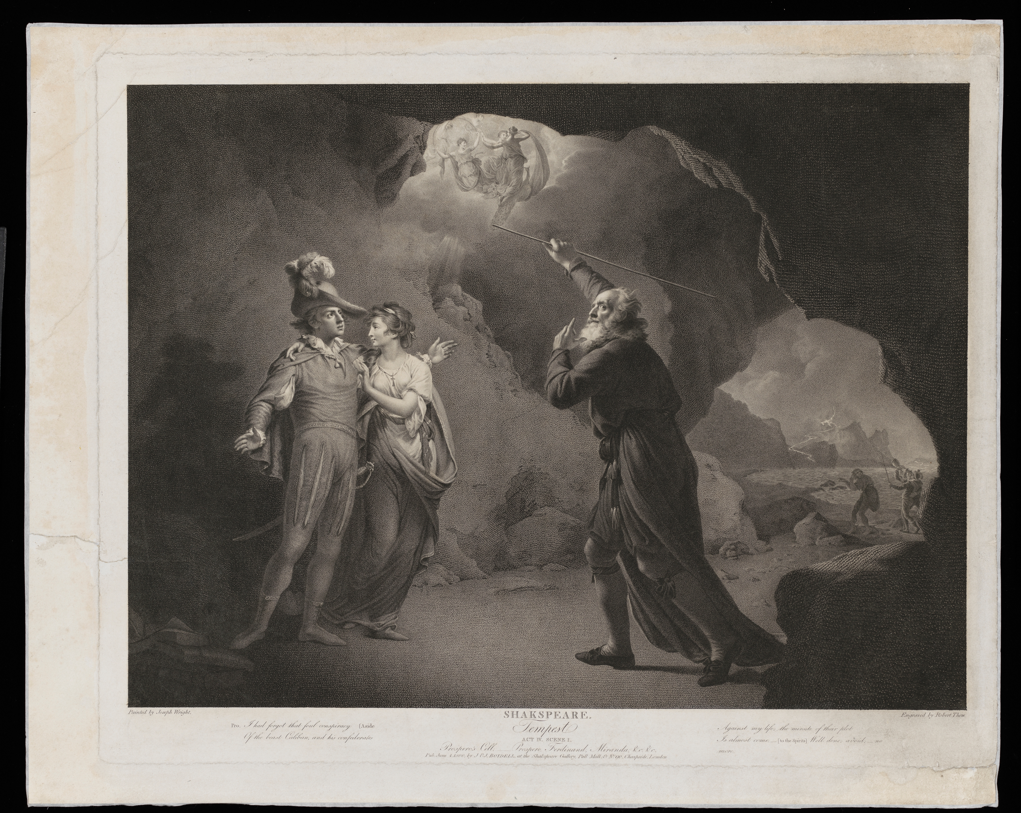 Engraving after Joseph Wright of Derby (1734 - 1797), 'The Bradshaw Children'; Portrait of the Bradshaw children, Francis, Annie and Frances (of Joseph Bradshaw of Holbrook, previously Baggaley) with a lamb. Inscribed scratched in pencil: bottom left 'Jos. Wright' bottom right Val Green Fecit' middle centre ' Ryland & Bryer'. Made by Valentine Green (1739-1813). Mezzotint engraving and etching.