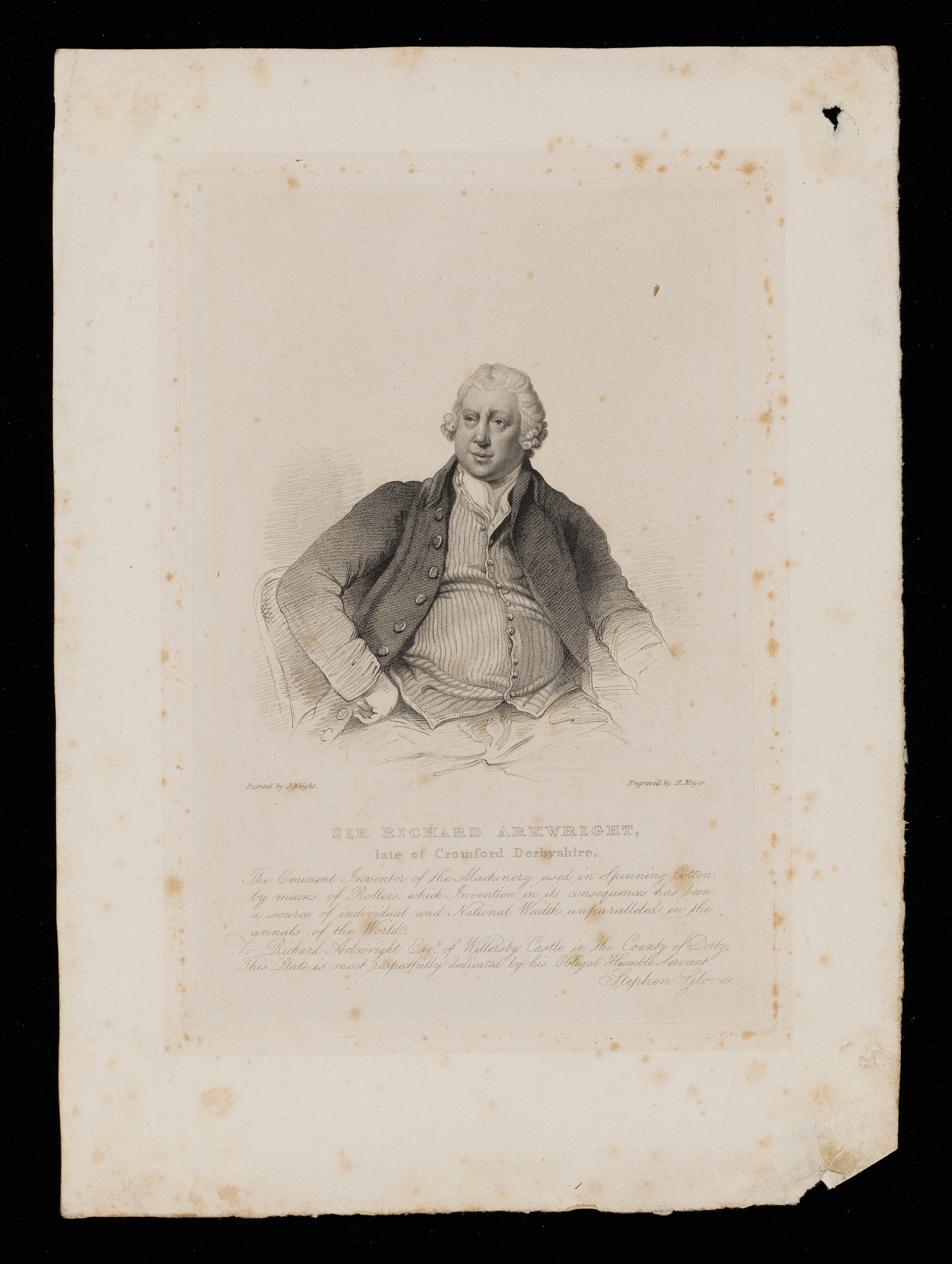 Engraving after Joseph Wright of Derby (1734 - 1797), 'The Bradshaw Children'; Portrait of the Bradshaw children, Francis, Annie and Frances (of Joseph Bradshaw of Holbrook, previously Baggaley) with a lamb. Inscribed scratched in pencil: bottom left 'Jos. Wright' bottom right Val Green Fecit' middle centre ' Ryland & Bryer'. Made by Valentine Green (1739-1813). Mezzotint engraving and etching.