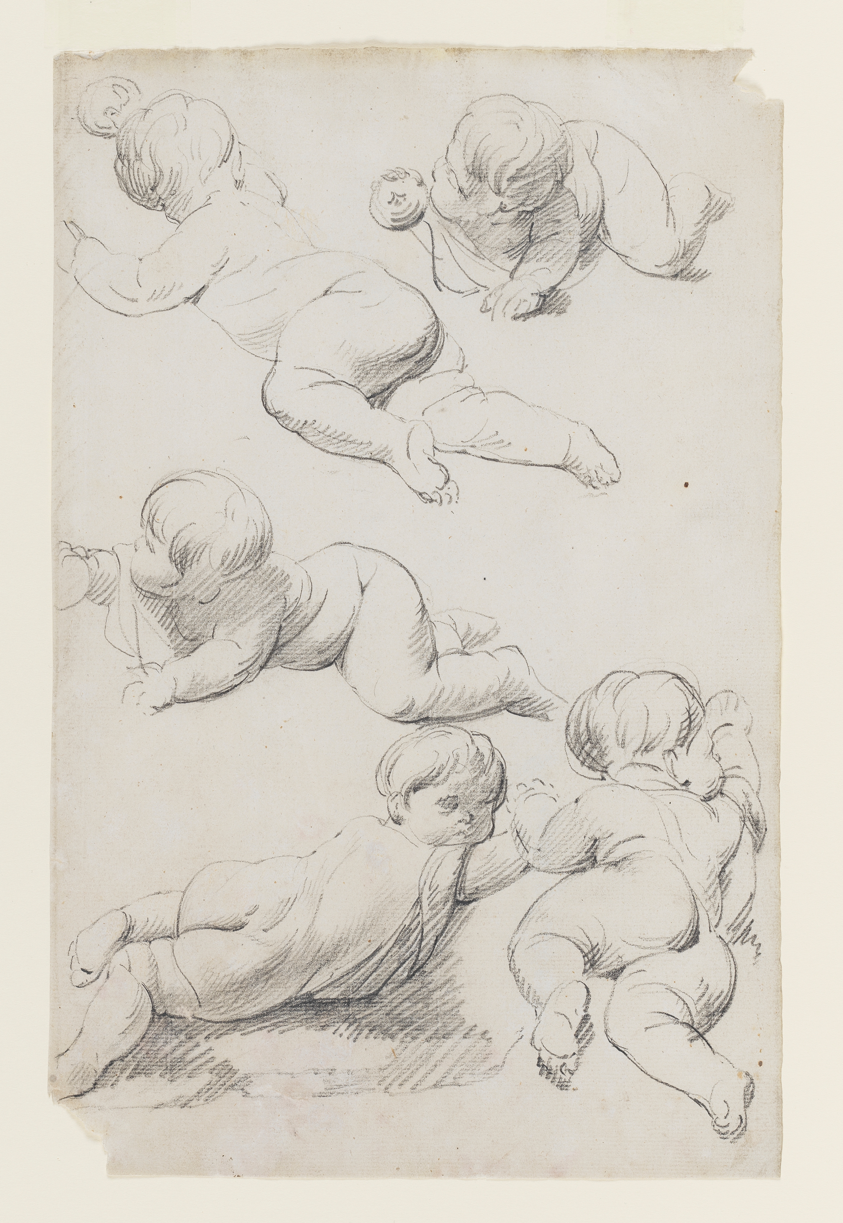 An unfinished drawing which is a 'Portrait of Archbishop Hutton' after an engraving by John Faber Junior (1684-1756).  An early work by Wright possibly copied from a mezzotint engraving. Drawn by Joseph Wright of Derby (1734 - 1797), c.1748. Pencil, pen and ink wash on paper. Displayed in a cream window mount.