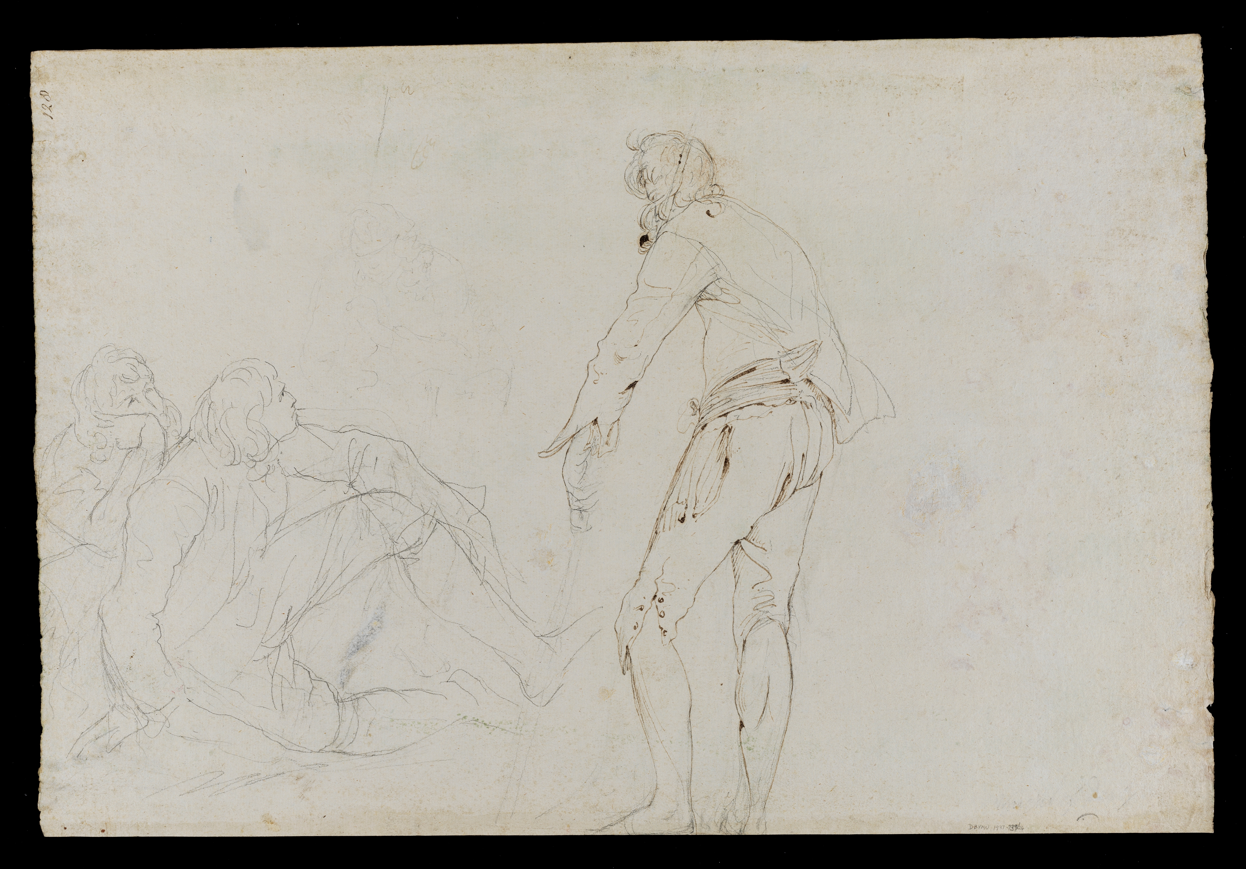 Drawing by unknown artist; 'Head of a Boy or Youth,' drawn in pen and ink; height 8 1/8 in 6 3/8 in