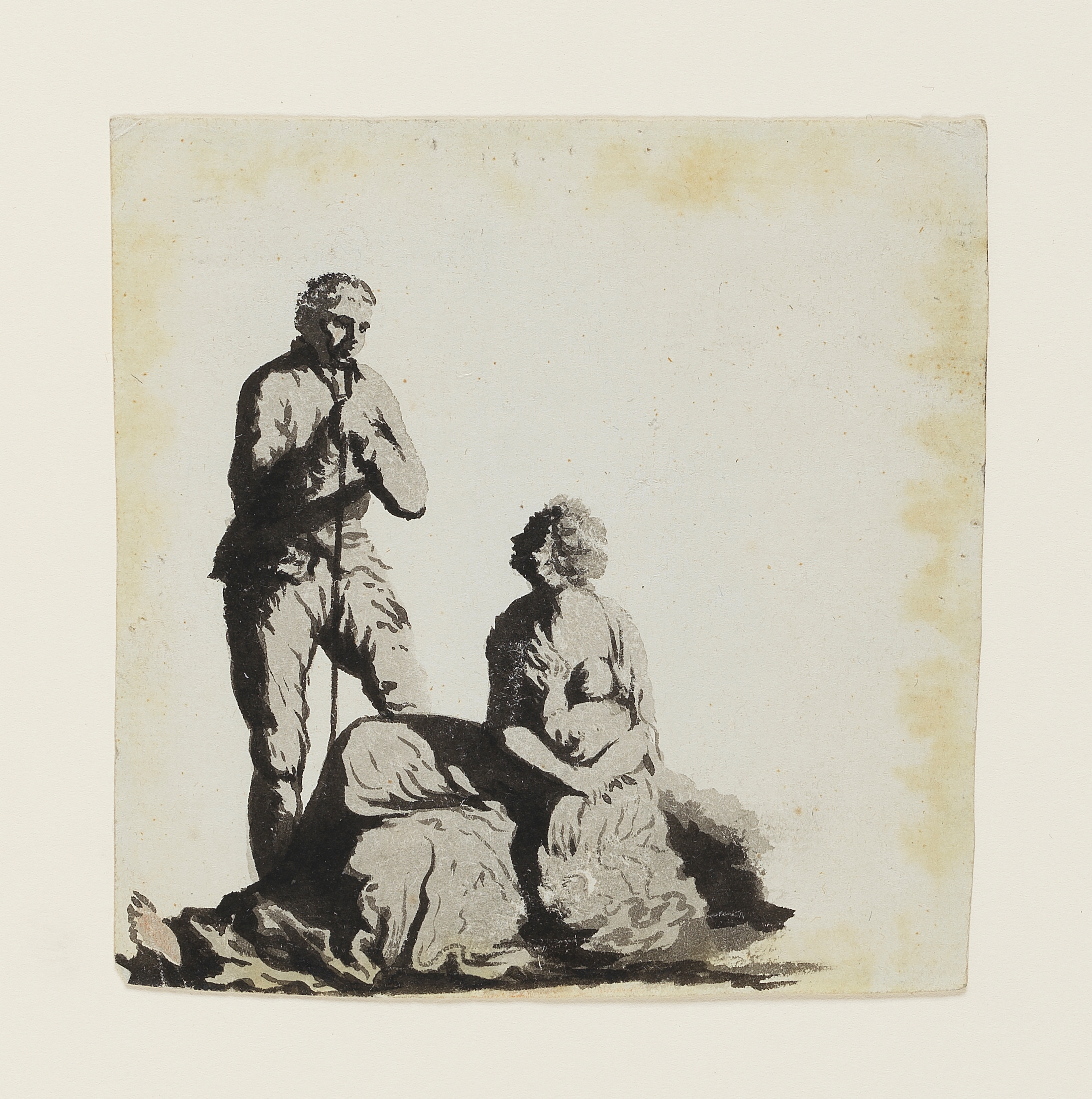 Drawing of a child, facing right, identified as a study for a portrait of the artist's daughter, Anna Romana Wright. Inscribed on the recto, along the bottom edge (handwritten in pencil): 'Wright's daughter Anna Romana Wright Born at Rome', and beneath the sheet, on the mount (handwritten in pencil): 'afterwards Mrs Cade'. Made by Joseph Wright of Derby (1734 - 1797), c.1776 - 1777. Pencil and conte crayon on paper. Displayed in a cream window mount.