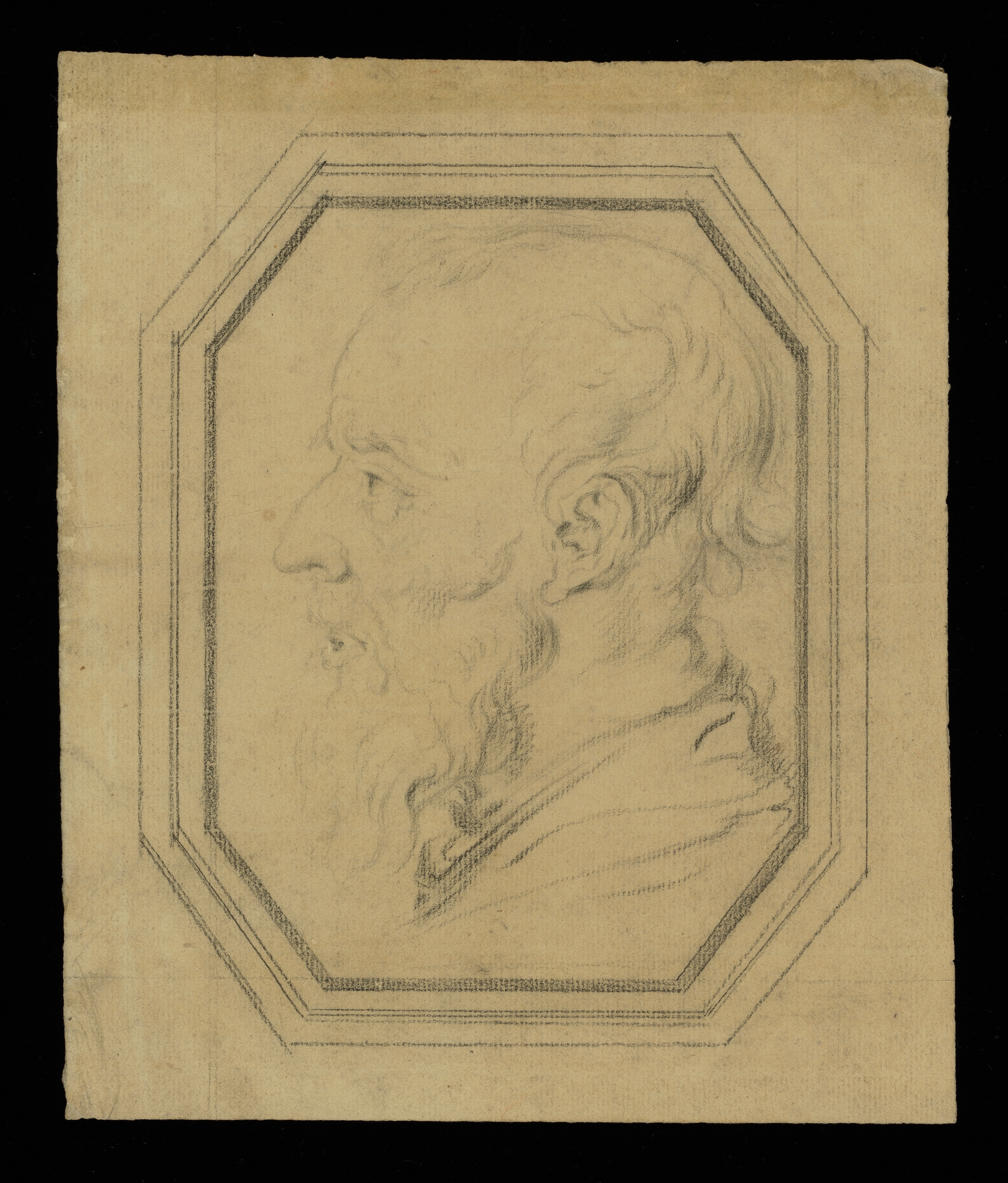 Drawing of a child, facing right, identified as a study for a portrait of the artist's daughter, Anna Romana Wright. Inscribed on the recto, along the bottom edge (handwritten in pencil): 'Wright's daughter Anna Romana Wright Born at Rome', and beneath the sheet, on the mount (handwritten in pencil): 'afterwards Mrs Cade'. Made by Joseph Wright of Derby (1734 - 1797), c.1776 - 1777. Pencil and conte crayon on paper. Displayed in a cream window mount.