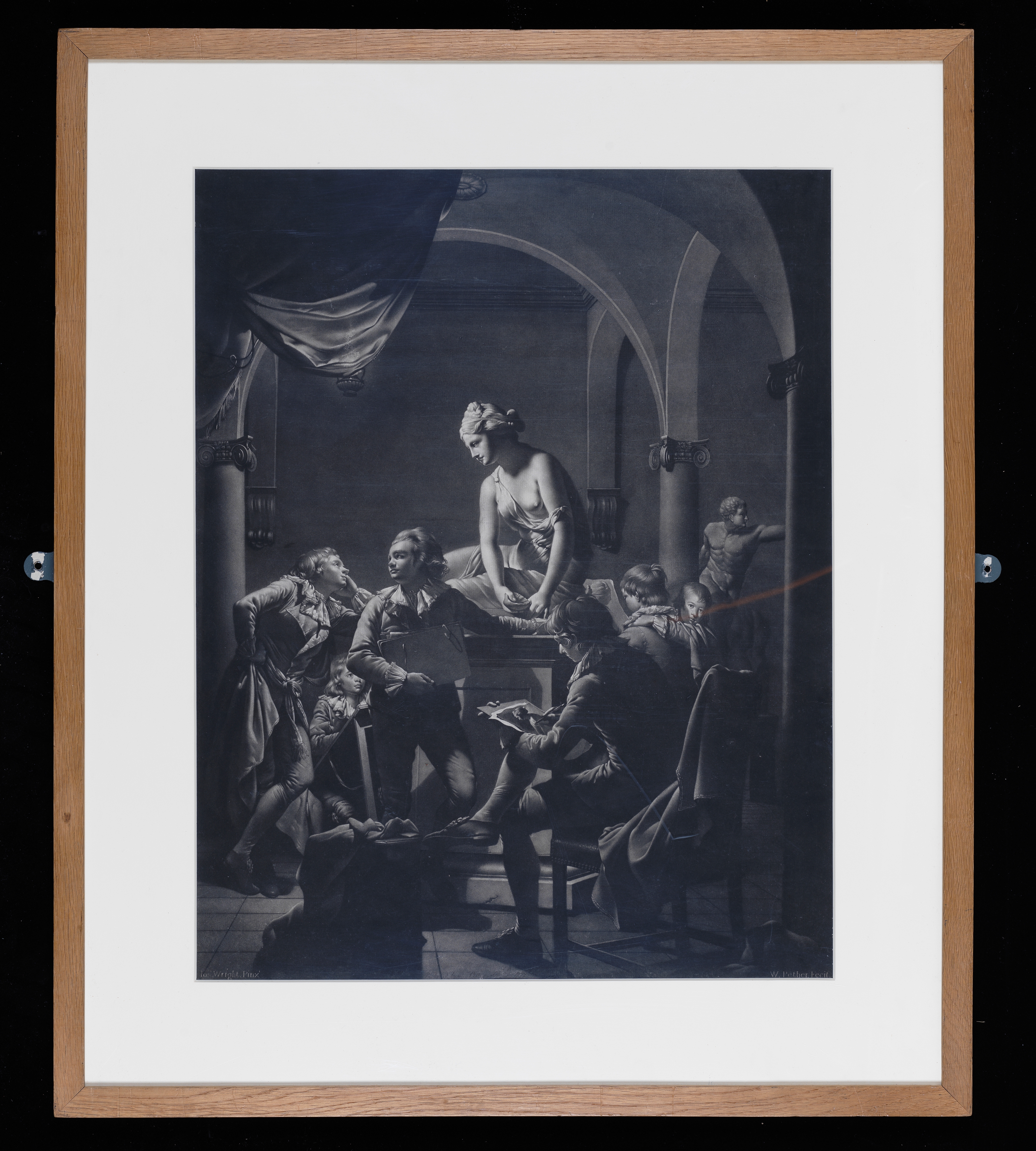 Oil painting, 'The Dead Soldier, from John Langhorne's 'Country Justice' after Joseph Wright.  66 x 86.3.; Oil painting; 'The Dead Soldier'; 26 in x 34 in; Nicolson rejects this work as by Wright. Compare to his pl.281 Cat.240, version s/d 1789; c.1789 (or after, if a copy); height 26 in, width 34 in; Oil painting; 'The Dead Soldier'; 26 in x 34 in; Graves Gallery 1910 GLAZED