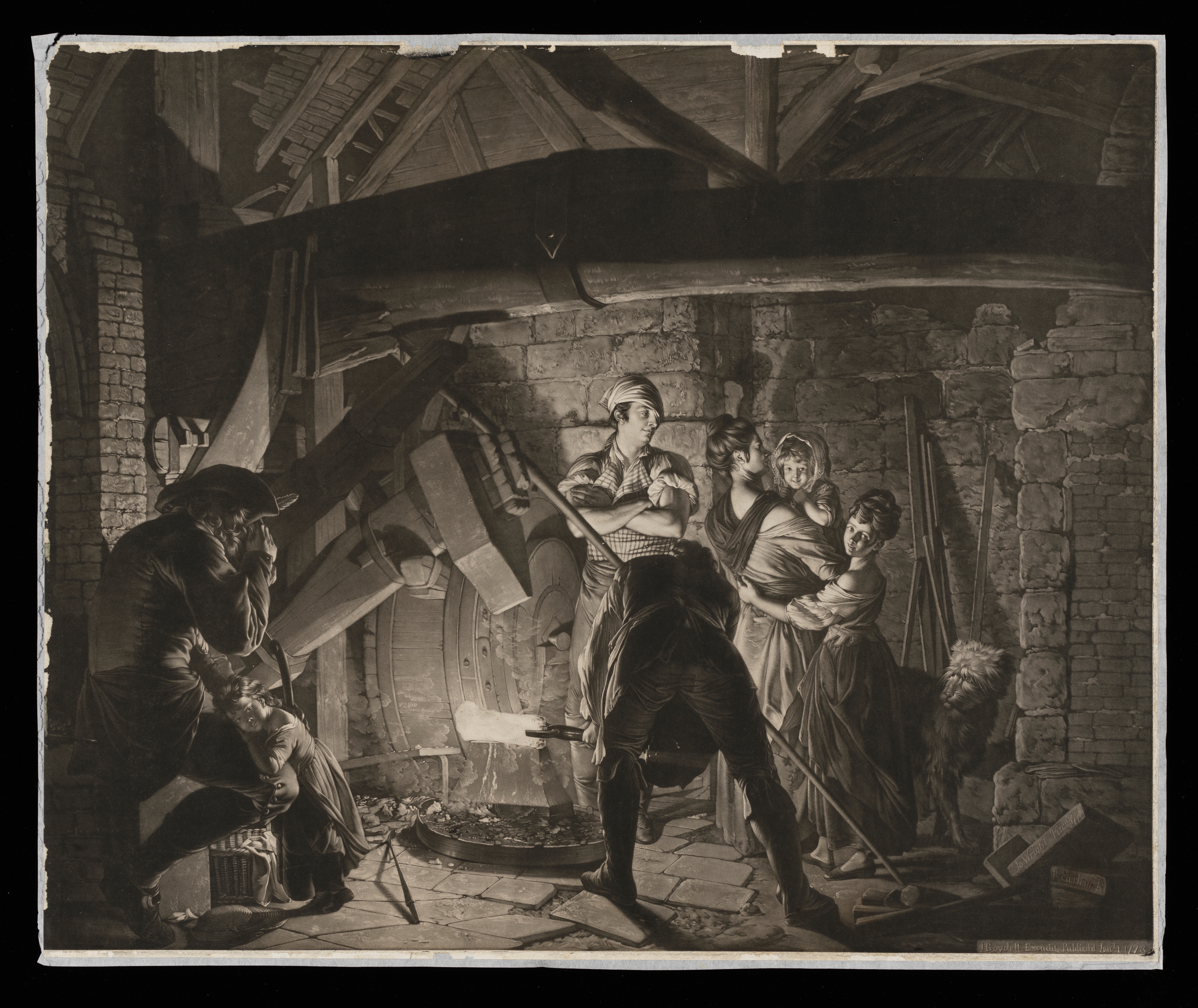 Oil painting, 'The Dead Soldier, from John Langhorne's 'Country Justice' after Joseph Wright.  66 x 86.3.; Oil painting; 'The Dead Soldier'; 26 in x 34 in; Nicolson rejects this work as by Wright. Compare to his pl.281 Cat.240, version s/d 1789; c.1789 (or after, if a copy); height 26 in, width 34 in; Oil painting; 'The Dead Soldier'; 26 in x 34 in; Graves Gallery 1910 GLAZED