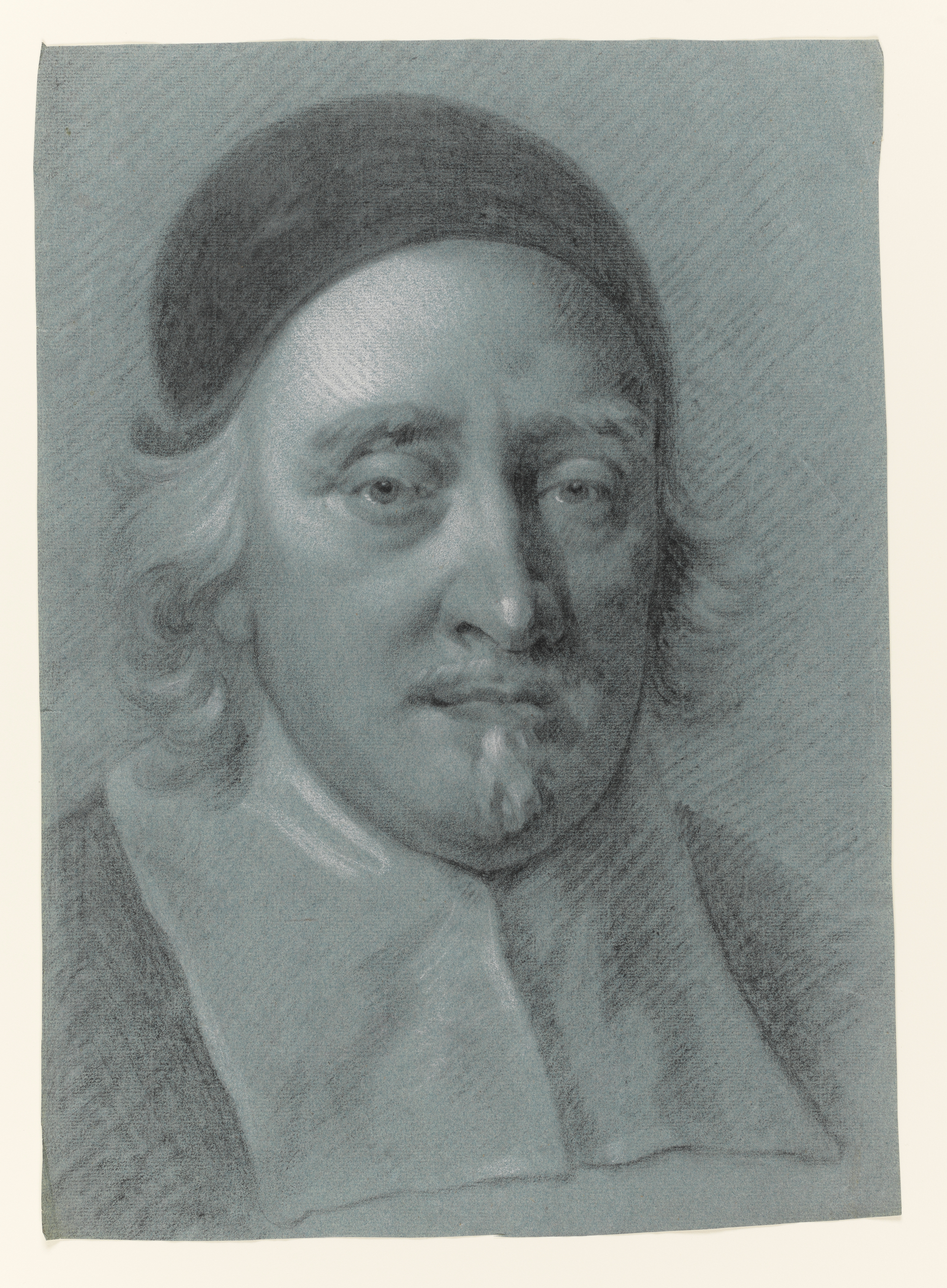 Study after Ruben's Portrait of his Wife by unknown Artist believed to be Joseph van Aken. Black and white Chalk on blue paper. There is a similar Joseph van Aken drawing in the National Gallery of Scotland, illustrated on the Allan Ramsay Catalogue, pl. 32. This drawing is on distinctly different darker paper than the studies by Wright in this archive.