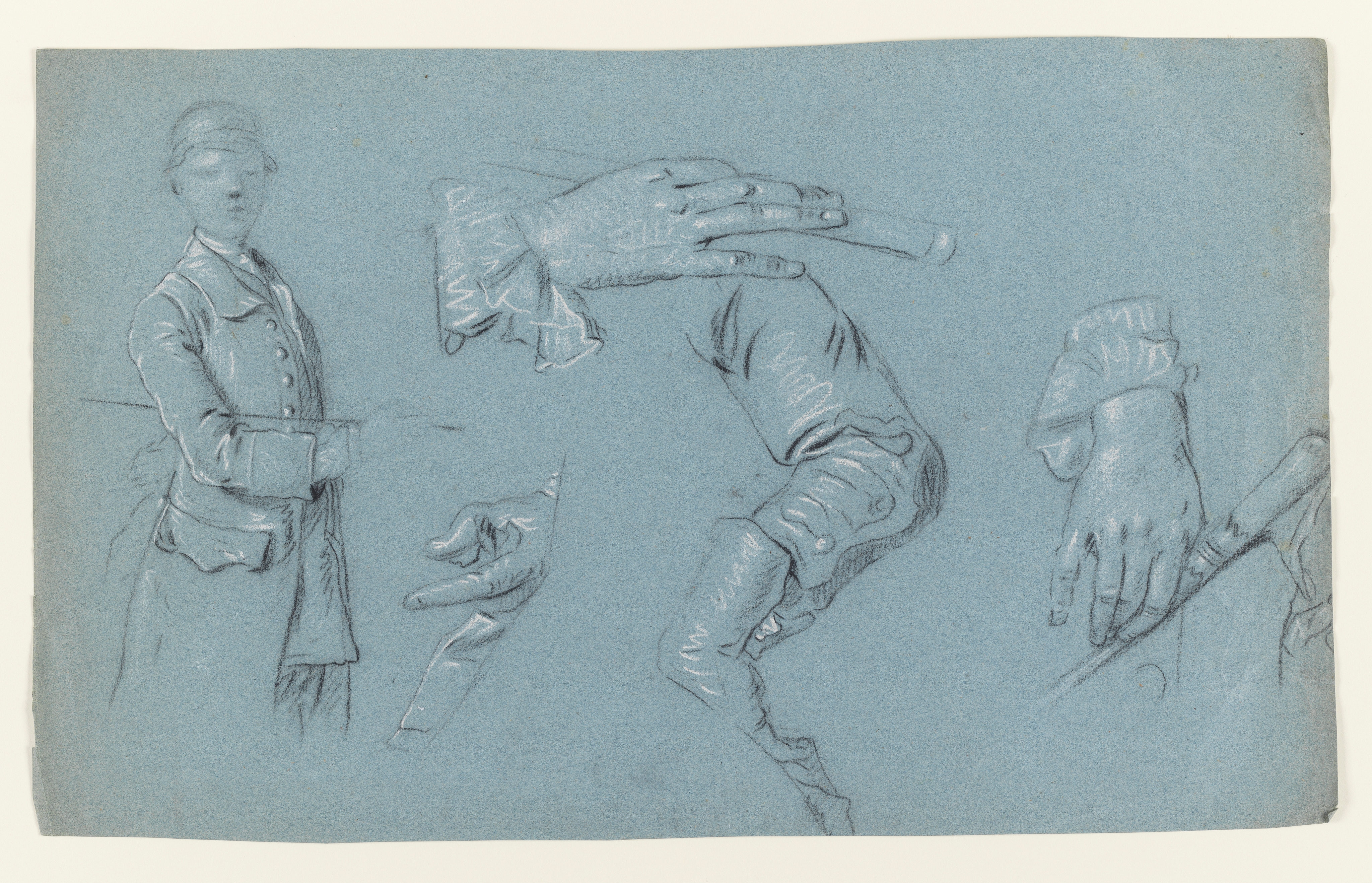Study after Ruben's Portrait of his Wife by unknown Artist believed to be Joseph van Aken. Black and white Chalk on blue paper. There is a similar Joseph van Aken drawing in the National Gallery of Scotland, illustrated on the Allan Ramsay Catalogue, pl. 32. This drawing is on distinctly different darker paper than the studies by Wright in this archive.