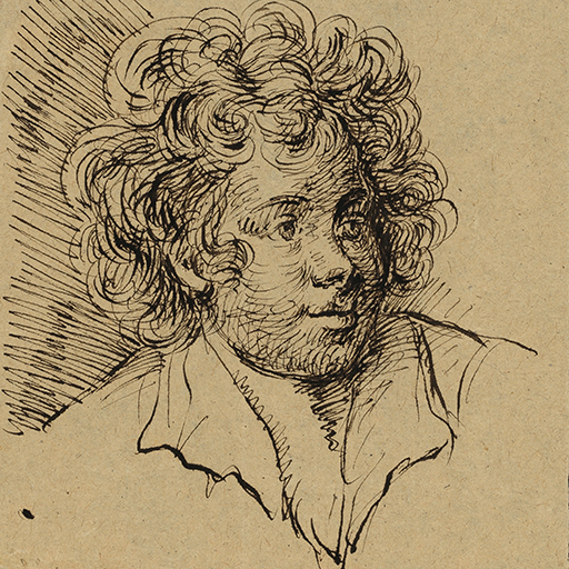Drawing by unknown artist; 'Head of a Boy or Youth,' drawn in pen and ink; height 8 1/8 in 6 3/8 in