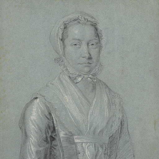 Chalk study on paper: 'Portrait Study of a Young Woman, possibly the Artist's Sister Hannah, by Joseph Wright of Derby (1734-1797), circa 1753-55. Mounted.