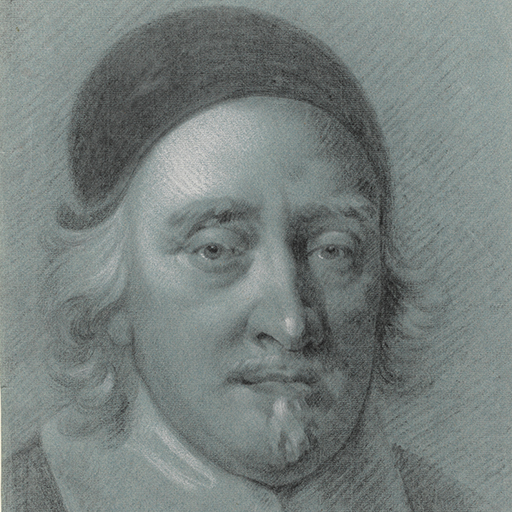 Study of a Man, possibly a Cleric. Black and white chalk on blue paper. The original source for this drawing is unknown, but a number of portrait heads by Wright after mezzotints after Kneller or Lely are in the first Wright Archive.