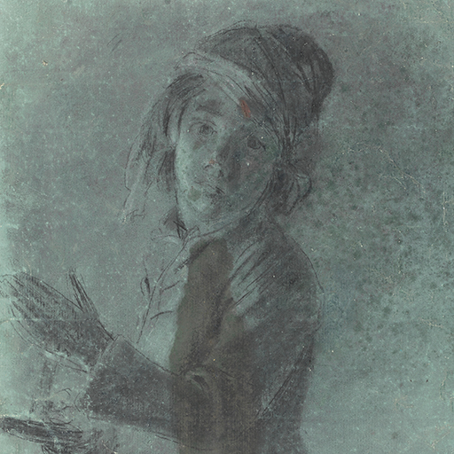 Study of a Boy, Shielding a Candle with his Hand. Christie's believes this drawing looks circa 1760, and is closer to H. R. Morland. The prototype was introduced by Gottfried Schalcken who specialized in such works. He visited London in the late 17th century.